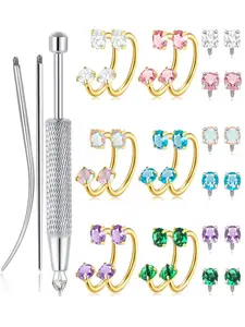 27 Pcs Nose Piercing Jewelry Set Nose Ring Jewelry Y2K Aesthetic And Punk Style 18G Hypoallergenic Stainless Steel AAA+ CZ Replaceable Stones With Piercing Tool Kit For Men Women Daily Wear Party Gift