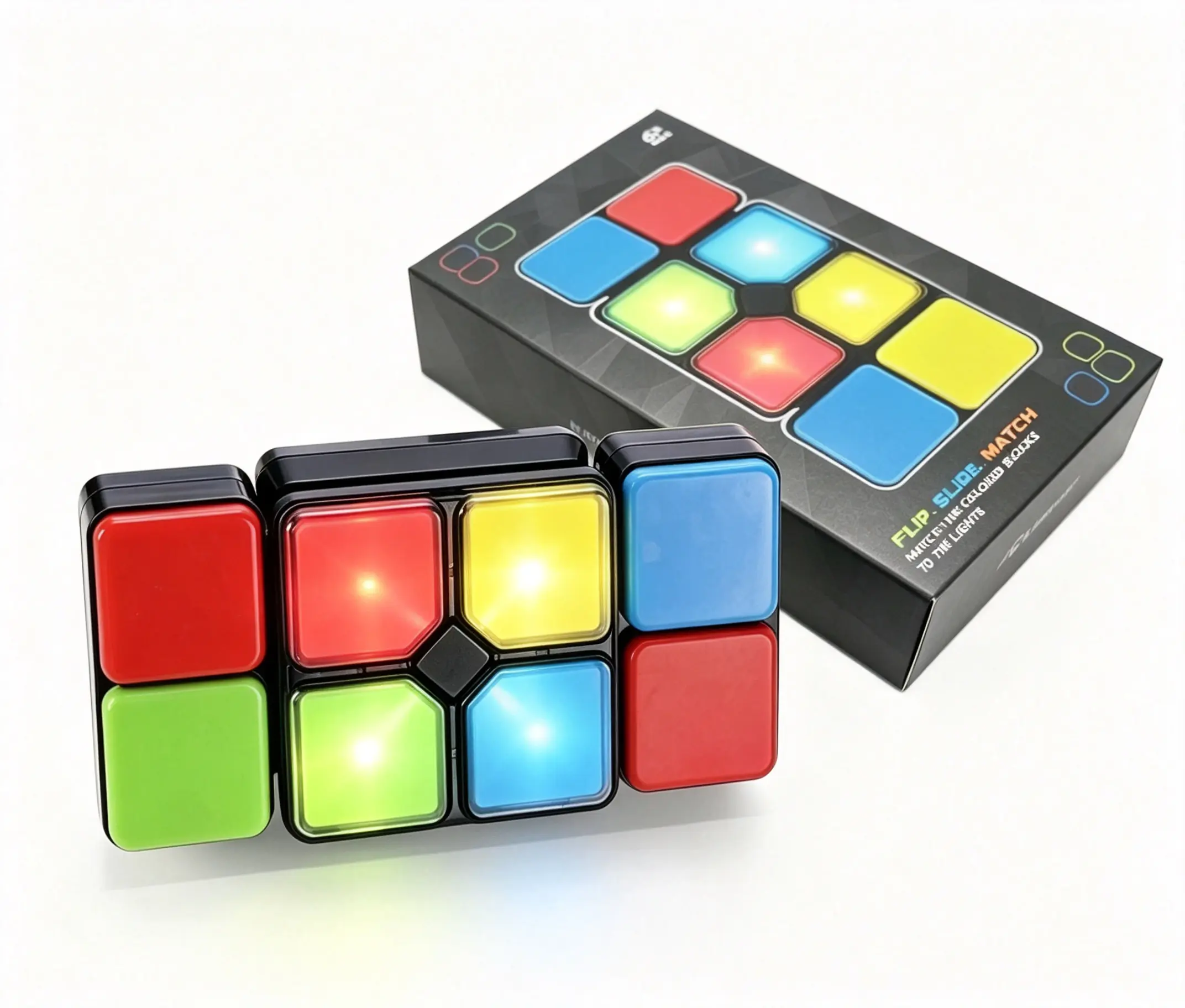 Flip & Slide Light-Up Magic Cube Electronic Memory Puzzle Toy - LED Lights, Sound Effects, Multi-Level Brain Games, ABS Safe Material, Portable Stress Relief Toy for Kids & Adults, Children's Gift