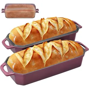 Bread Pan Cast Iron Loaf Pan with Lid Bread Loaf Pan 13x5 Inch Enameled Cast Iron Sourdough Bread Pan,Magenta