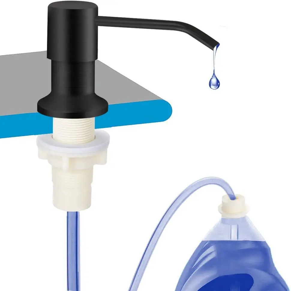Kitchen Sink Soap Dispenser Brushed Nickel, 47 Inch No-Spill Extension Tube Pump for Dish Soap, Countertop Liquid Soap Dispenser for Kitchen Bathroom, No More Refills