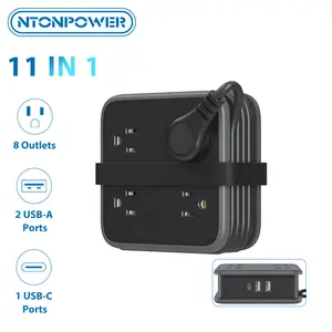 NTONPOWER Flat Plug Power Strip - 5 ft Extension Cord with Multiple Outlets, 8 Widely Outlets with 3 USB (1 USB C), 3 Side Outlet Extender, Overload Protection, Wall Mount for Home Office Dorm Room outdoorfun