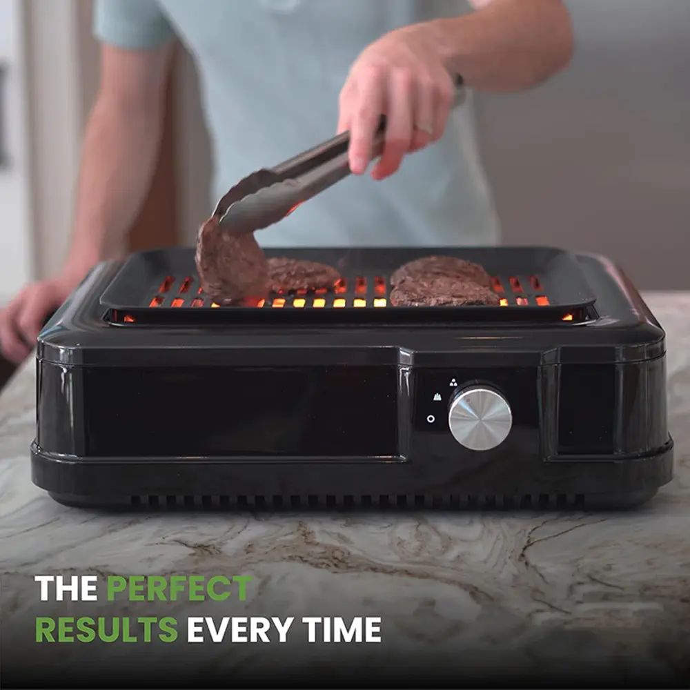 1660W Corded Rectangular Smokeless Nonstick Coating Tabletop Griddle - Electric Barbecue Grill with Detachable Large Tray, Standard Plug Kitchen Appliance for Indoor & Outdoor Use