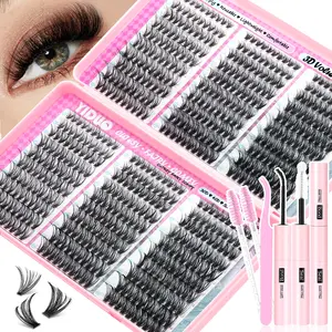 YIDUO 0.05mm D-Curl Eyelash Cluster Set, 30D 40D 50D 3D effects  Individual Lashes, 8-16mm Mixed Length 600 Pcs Cluster Lash Extensions, DIY Lash Kit with Bond & Seal, Tweezers and Lash Brush