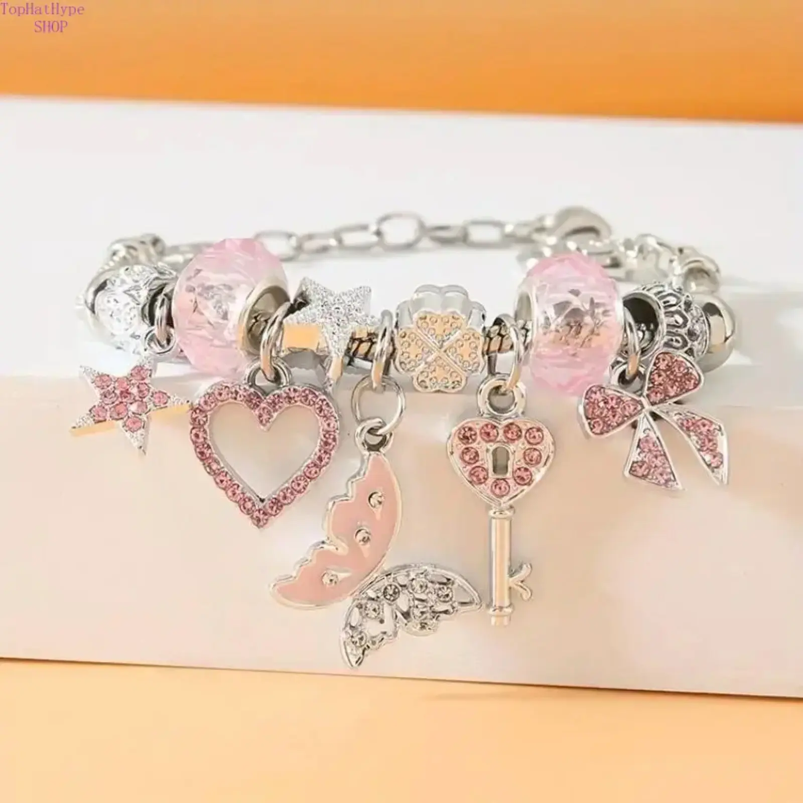 Dainty Crystal Charm Bracelet for Women with Heart, Butterfly & Star Pendants - Adjustable Bling Effect, May Birthstone Gift, Crystal Bracelets, Adjustable Bling Bracelet
