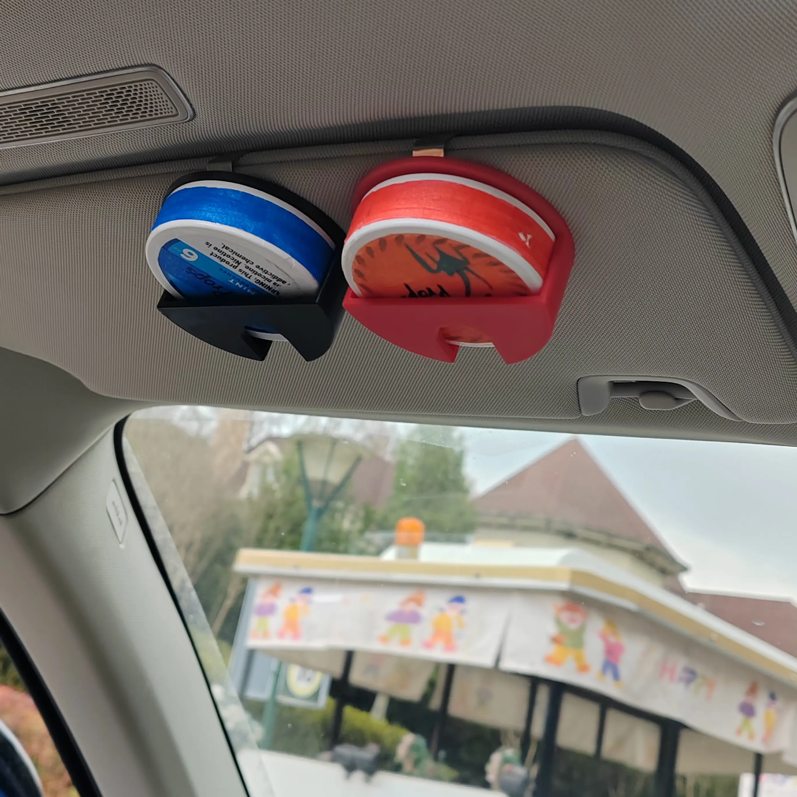 Universal Clip-On Car Visor Dip Can Holder - Black Organizer for Zyn Standard Cans, Round Cans & Nicotine Pouches, Compact Durable Automotive Stowing Accessory, Father's Day Car Gift (Black Blue Red White, 1/2 Pack Options), Plastic