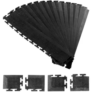 VEVOR Male Garage Floors Transition Edge Kit, Summervibes,Summervibes, 12 Edges and 4 Corners, Sturdy PVC Interlocking Modular Garage Floor Edging Slip-resistant, Compatible Only with VEVOR 4-Sided Interlocking Mats, Black