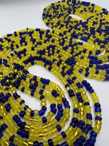 Summer Breeze Waist Beads - Yellow & Blue Beads with Gold Trim, Circular Design, Ideal for Summer Wear