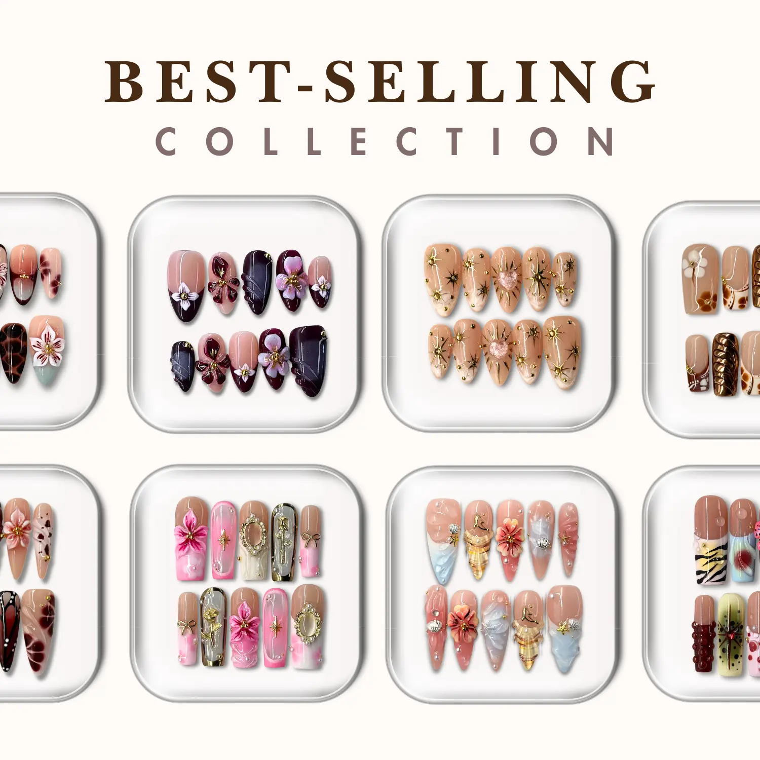 NailPhoria BEST-SELLING Collection - Handmade Press-On Nails | Reusable, Salon-Quality, Long-Lasting, Glossy Design Acrylic Gel System