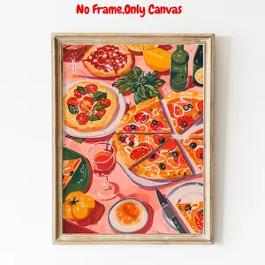 Pizza Party Food Poster, Vintage Food Print, Canvas Prints, Kitchen Wall Art, Wall Decor for Home Living Room Bedroom, Home Decor, Room Decor, No Frame, Unframed, Ornaments