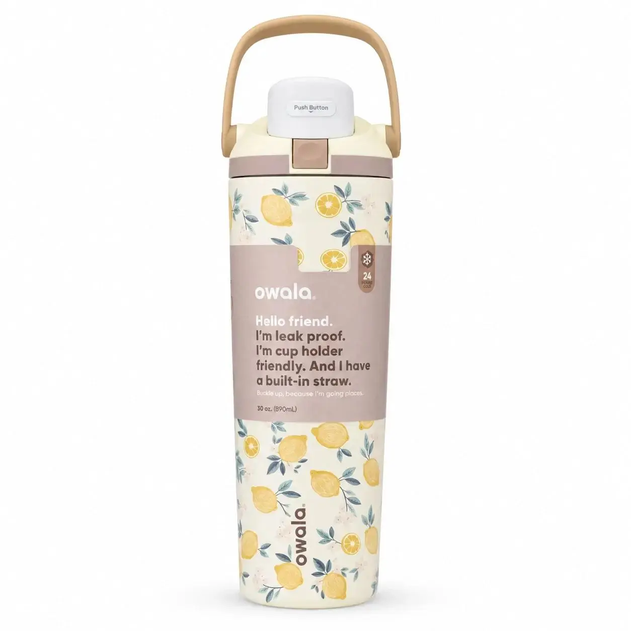 Owala Lemon Floral 30oz Stainless Steel Water Bottle Leakproof Built In Straw Travel Tumbler