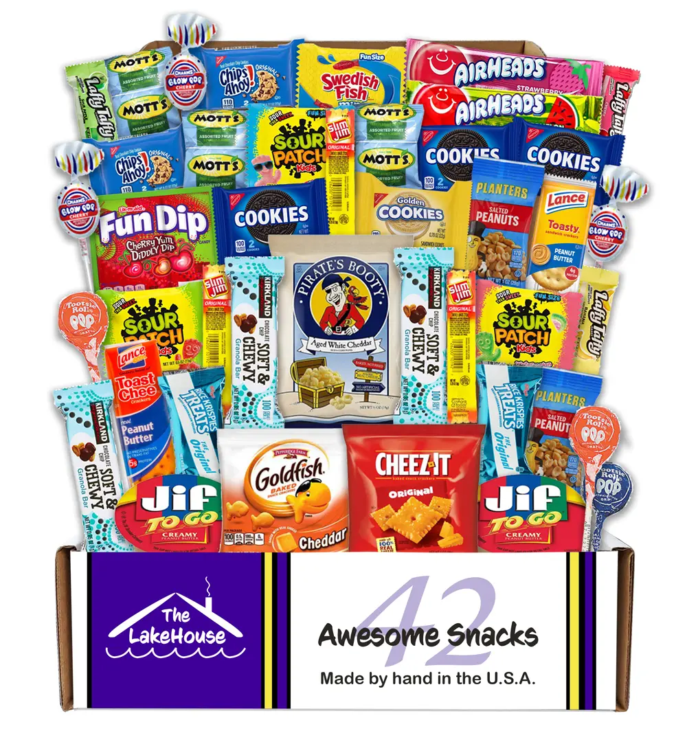 The LakeHouse Snacks Variety Pack for Kids 42 Count Care Package - 42 High Quality Name Brand Snacks - Cookies, Granola Bars, Candy, & Salty Snacks - Perfect Care Package for, Kids, Classrooms, or Teachers