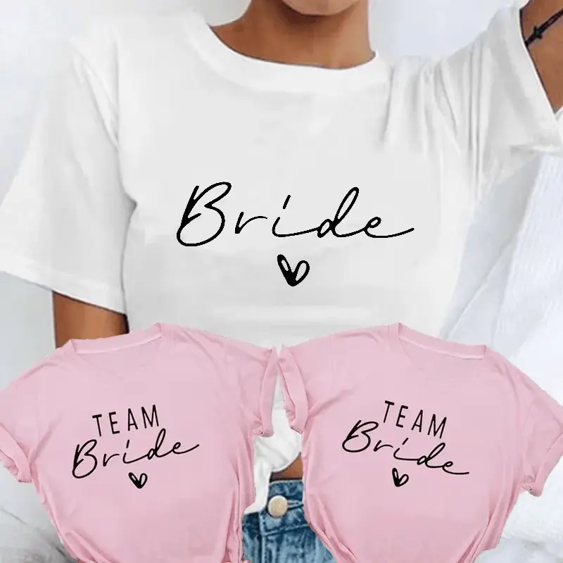 Team Bride T-Shirt Bachelorette Party Shirt, Bridal Squad Matching Tee, Wedding Party Outfit, Cute Bride Tribe Gift For Bridesmaids Women Casual Top
