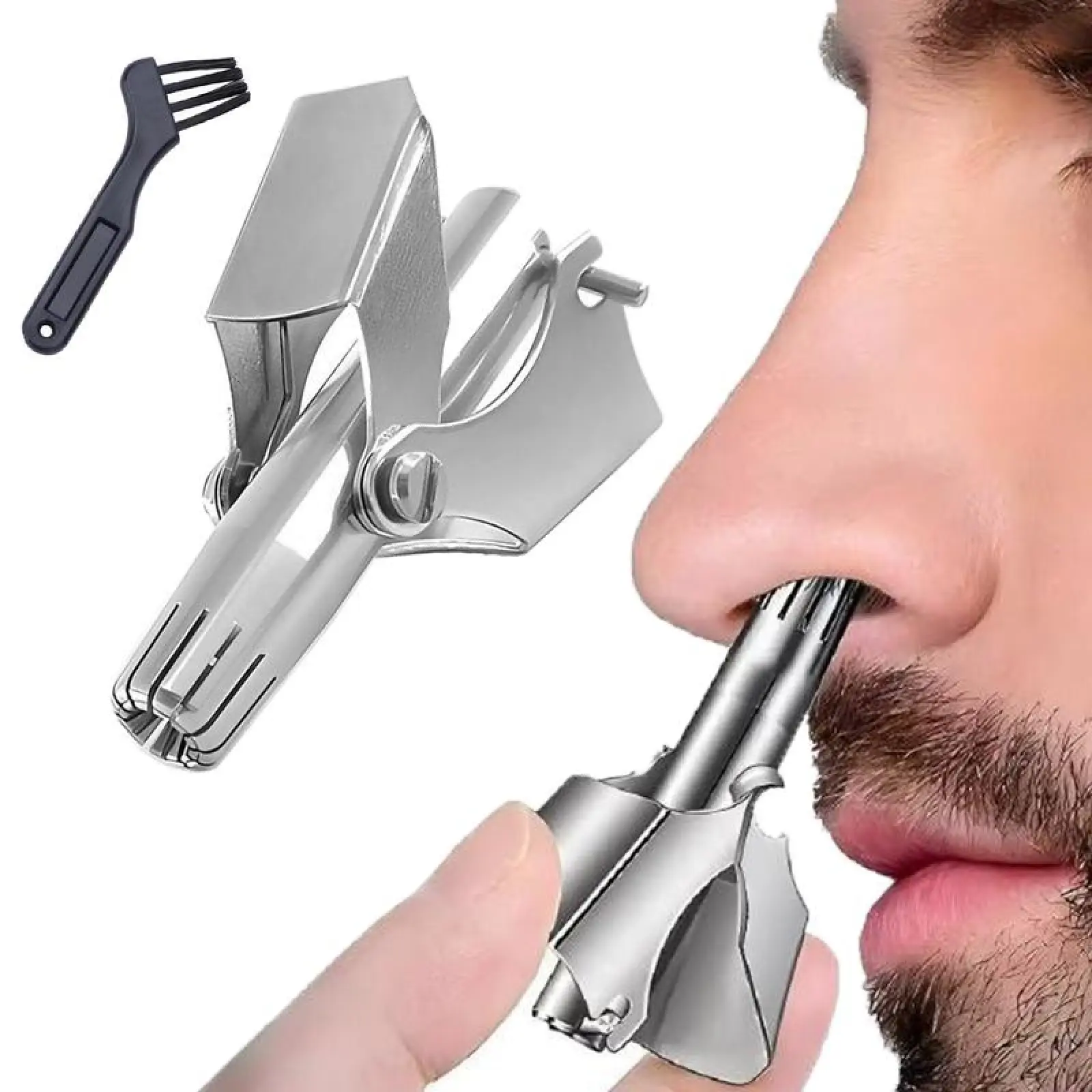 Trimmer for Ear,Moustache and Whiskers Hair - Manual Nose Hair Trimmer Stainless Steel Waterproof,No Battery Needed with Cleaning Brush.