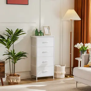 【Deal】SweetFurniture Dresser for Bedroom, Storage Drawers,Skinny Fabric Storage Tower with 4 Drawers,Tower Organizer Unit,Chest of Drawers with Wooden