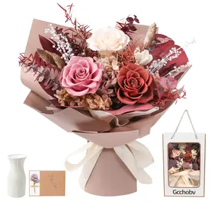 Gcchobv Preserved Flower Bouquet 100% Real Fresh Flowers Made Long-Lasting Eteranl Christmas Mother's Day Valentine's Day Birthday Gifts