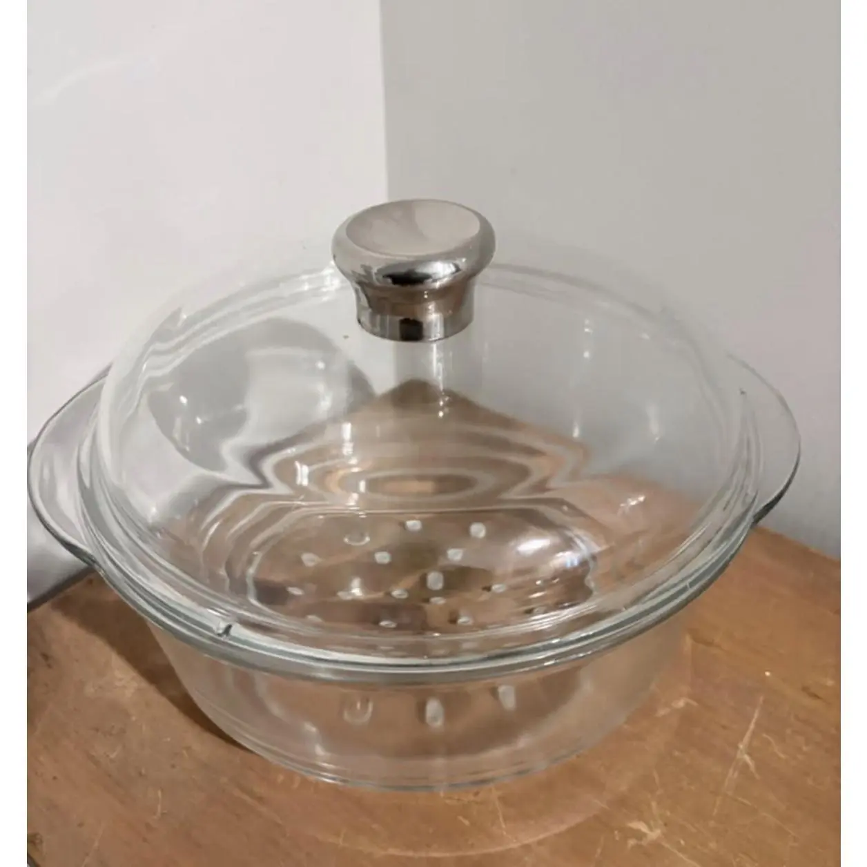 PRINCESS HOUSE Nouveau Clear Glass Steamer Strainer - 9 Inch Diameter, 3 Inch Height, Versatile Kitchen Tool for Pasta & Food Items, French Craftsmanship