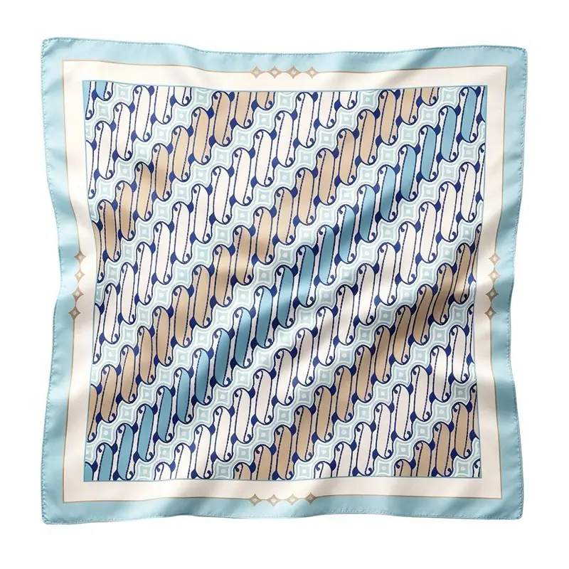 Hepburn's Choice 100% 16 Momme Mulberry Silk Parisian Blue Wave Scarf - Quiet Luxury Lightweight Hair & Neck Accessory