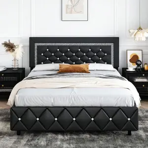 Upholstered Bed Frame, Modern Platform Bed Frame With Diamond Headboard And Footboard, No Boxing Spring Needed, Easy Assembly, Black/ Grey/ Pink/ Purple/ White/ Beige / Green, Twin/ Full/ Queen/ King, Home Decor, Bedroom Decor Ideas, Full Size Bed