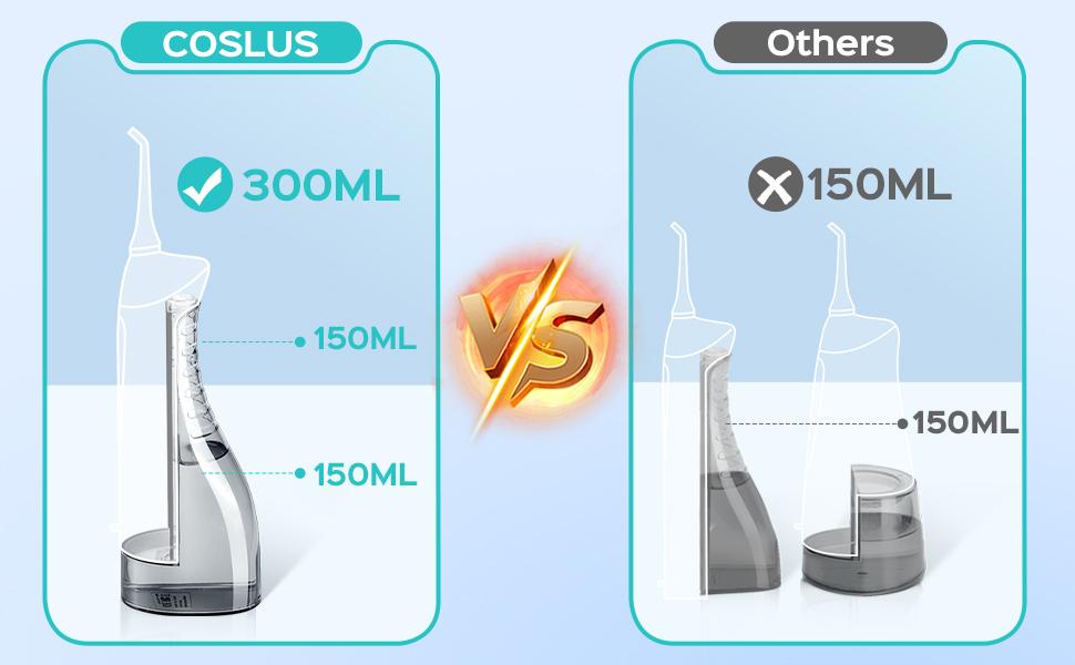 COSLUS CX20 Water Flosser For Teeth Cleane: Portable Cordless Oral Irrigator 300ML, 5 Nozzle,Multimodes, Rechargeable,IPX7 Waterproof for whitening tablets,Tongue Scraper Water Flosser For Braces,water flosser for tonsil stones/tartar, Oral Plaque Remover