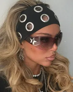Punk Girl Elastic Y2K Hole Headband with Silver Grommets and Star Detail for Trendy Outfits