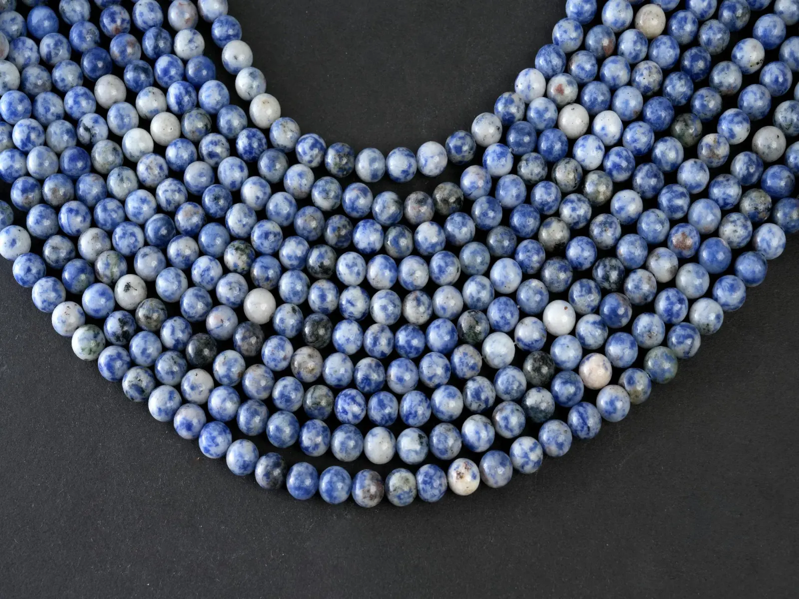 Polished Sodalite Gemstone Beads, Natural Round Smooth Stones with White Spots for Jewelry Making - 15.5 Inch Strand, 4-10mm Sizes, 8Mm, 4Mm