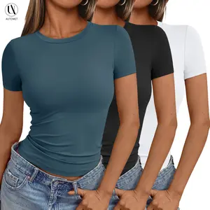 AUTOMET Womens 3 Piece Short Sleeve Shirts Basic Going Out Streetwear Tops Slim Fit Crop Tops 2025 Y2k Clothes Summer Casual Tshirt Elastic
