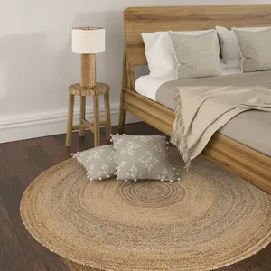 Ravelle Farmhouse Striped Hand-Braided Jute Indoor Round Area Rug