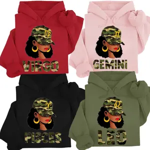 12 Zodiac Collection Hoodie – Camo Cowgirl Afro Woman Zodiac Art, Trendy Horoscope Symbol Design for Adults, Full Astrology Star Sign Hoodie Series with All Zodiac Options.