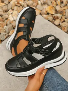 Women's Fashionable Velcro Fastening Wedge Sneakers Low Wedges Platform, Casual Comfortable Soft Sole Adjustable Sandals for Summer, Lightweight Breathable Shoes for Daily Wear
