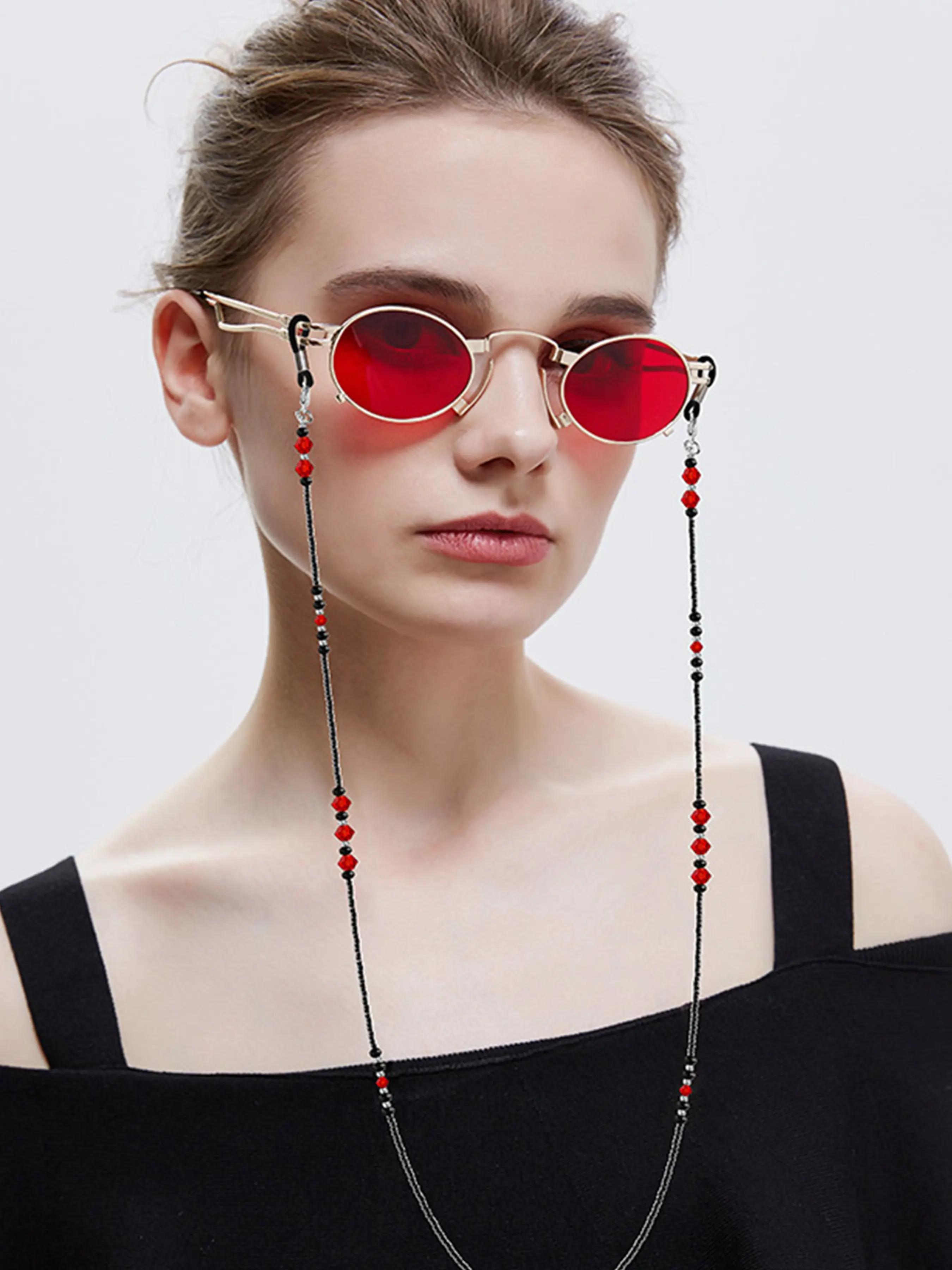 Vintage Handmade Crystal Beaded Eyeglass Chain, Retro Necklace Mask Chain, Flower Glasses Strap, Fashion Accessory, Adjustable Lanyard