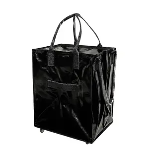 (Medium) Reusable Nylon Fabric Folding Grocery Bag on Wheels, Foldable Rolling Tote, Water-Resistant Reusable Shopping Bags Carrier, Carries Up to 90 lbs Shopping Trolley, Compact Zipper Clouser Shopping Carts for Trips, Laundry, shopping