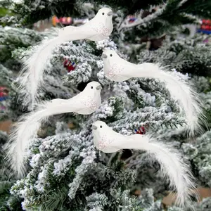 6/12 artificial Christmas simulation pigeons with clips, white feather Christmas tree decorative garland accessories, Ornaments Decor, synthetic gem materials, DIY handicrafts for party wedding decoration, Halloween decorations.
