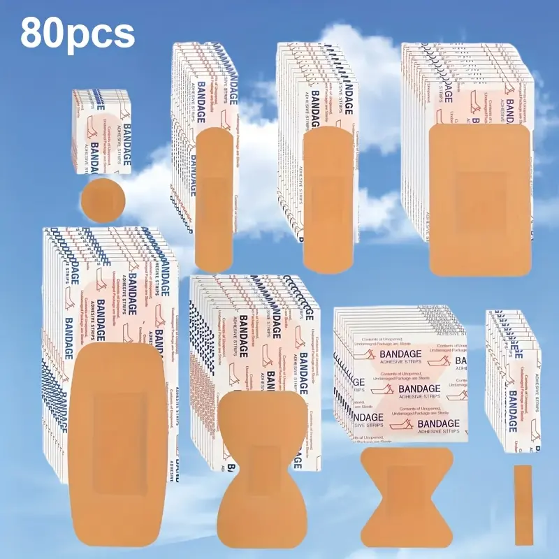 80pcs Assorted Waterproof Adhesive Bandages - 8 Shapes Mixed First Aid Strips, Breathable Latex-Free FDA Compliant Wound Care Dressing for Home, Blister Care, All Body Parts Including Thumbs, Paper Cuts, Outdoors