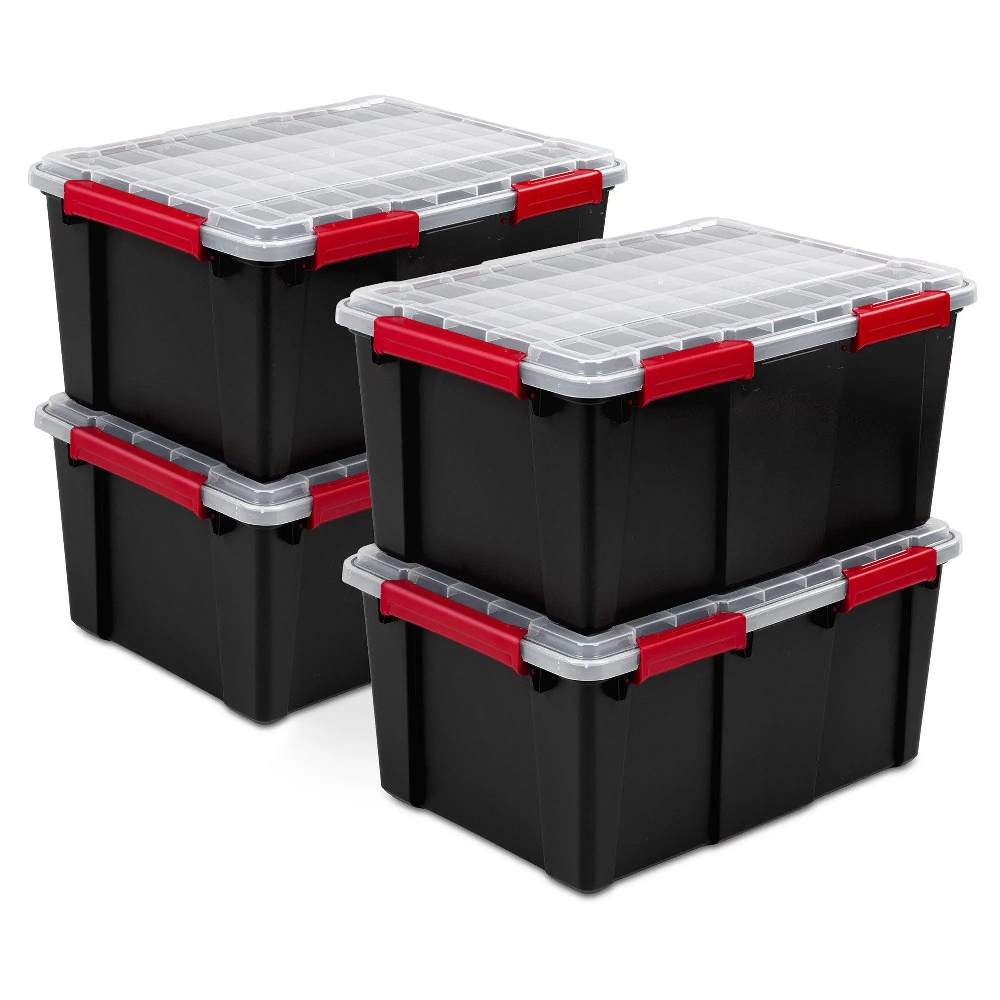 Sterilite 20 Gal Gasket Box, Stackable Storage Container with Lid, Black, 4 Pack Sterilite 20 Gal Gasket Box, Stackable Storage Container with Lid, Black, 4 Pack