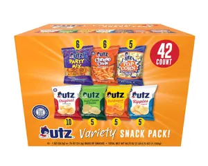 Utz Snack Variety Pack Individual Snacks, Includes Potato Chips, Cheese Curls, Popcorn, and Party Mix, Crunchy Travel Snacks for Lunches, Vending Machines, and Enjoying on the Go (Pack of 42)