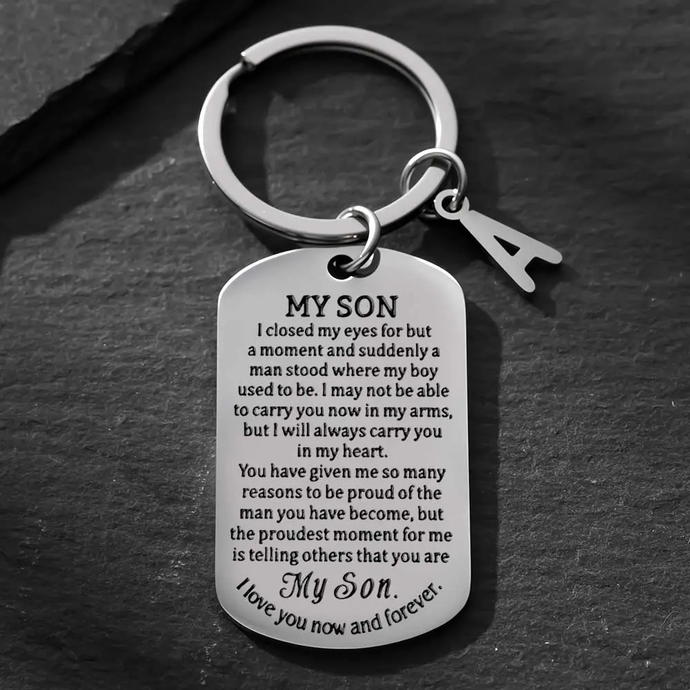 Stainless Steel Medallion Keychain Charm - Heavy-Duty Metal Luxury Fashion Custom Keychain for Son, Inspirational Gift with Loving Message, Durable Keepsake for Boys, Custom Keychains