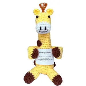 Positive Energy Crochet Animal Giraffe Birthday Christmas Gift, Handmade Emotional Support Toy Cuddly Stuffed Animal for Women Daughter Friend, Decorative Item