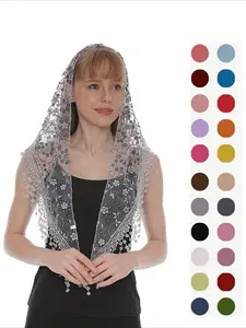 Solid Color Vine Foil Lace Print Tassel Scarf, Boho Style Lightweight Shawl, Perfect for Weddings & Daily Wear, Tassel Decor Shawl