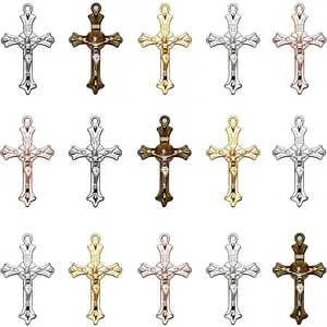 60 count 5Colors  Alloy  Cross Charms Religious INRI Crucifix Pendants for DIY Plastic Rosary Necklace Easter  Making Supplies