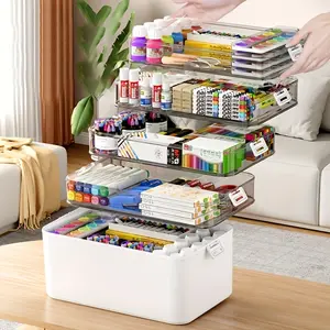 【🔥 Transparent Multi-Layer Storage Organizer】Large Capacity Durable Portable Bins - Perfect for Home, Travel & Bathroom Essentials! 💊 Office Supplies & Sewing Kit Organizer Included 🎒