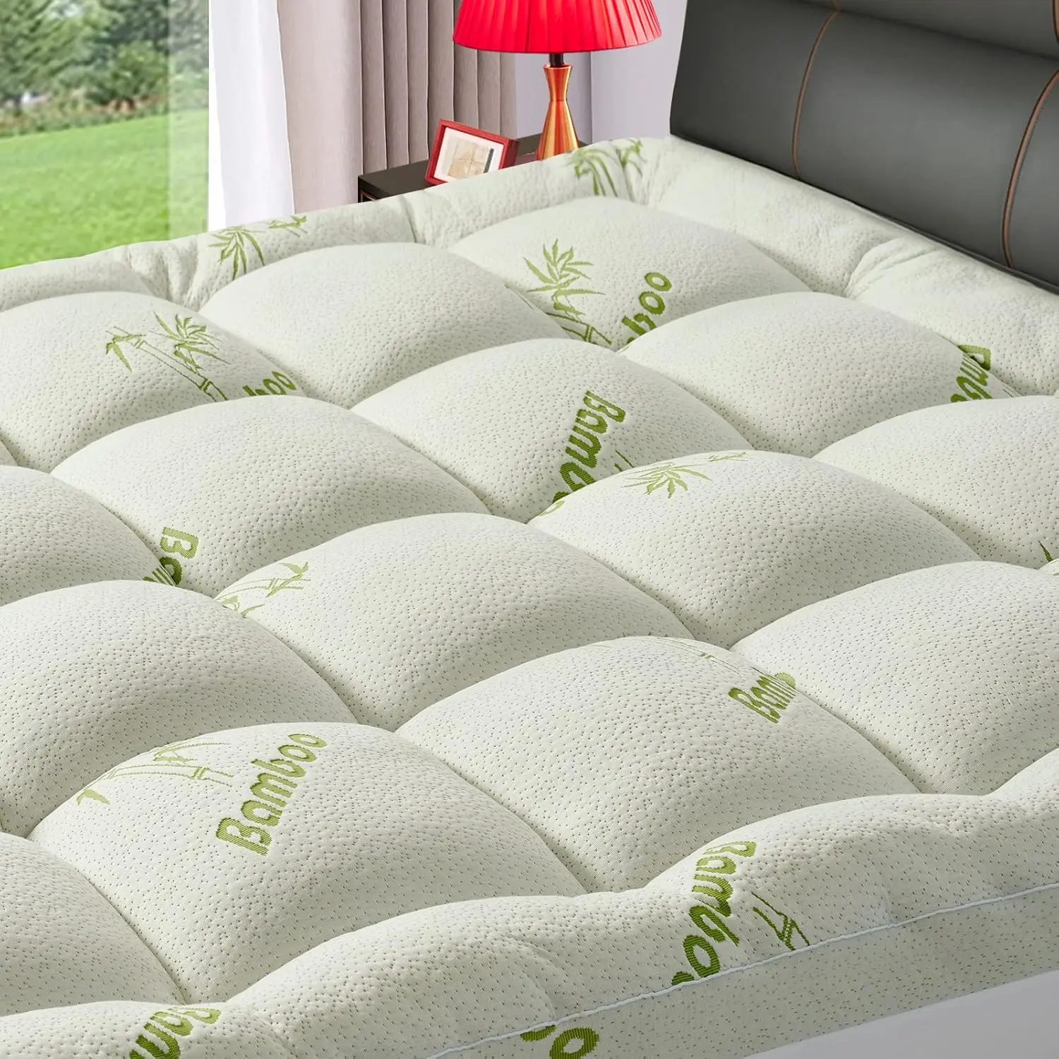 TIKTOK Shop  Premium Viscose Made from Bamboo Queen Size Mattress Topper for Back Pain, 1200 GSM Quilted Fitted Extra Thick Mattress Pad,Pillow Top Mattress Cover with Deep Pocket Up to 21 Inches