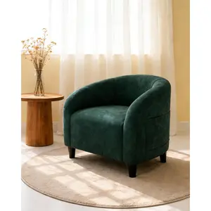 GAOMON Accent Chair Velvet Club Chair Comfy Armrest Upholstered Barrel Chair with Soft Padded Seat for Living Room Bedroom Study Waiting Room(Retro Green)