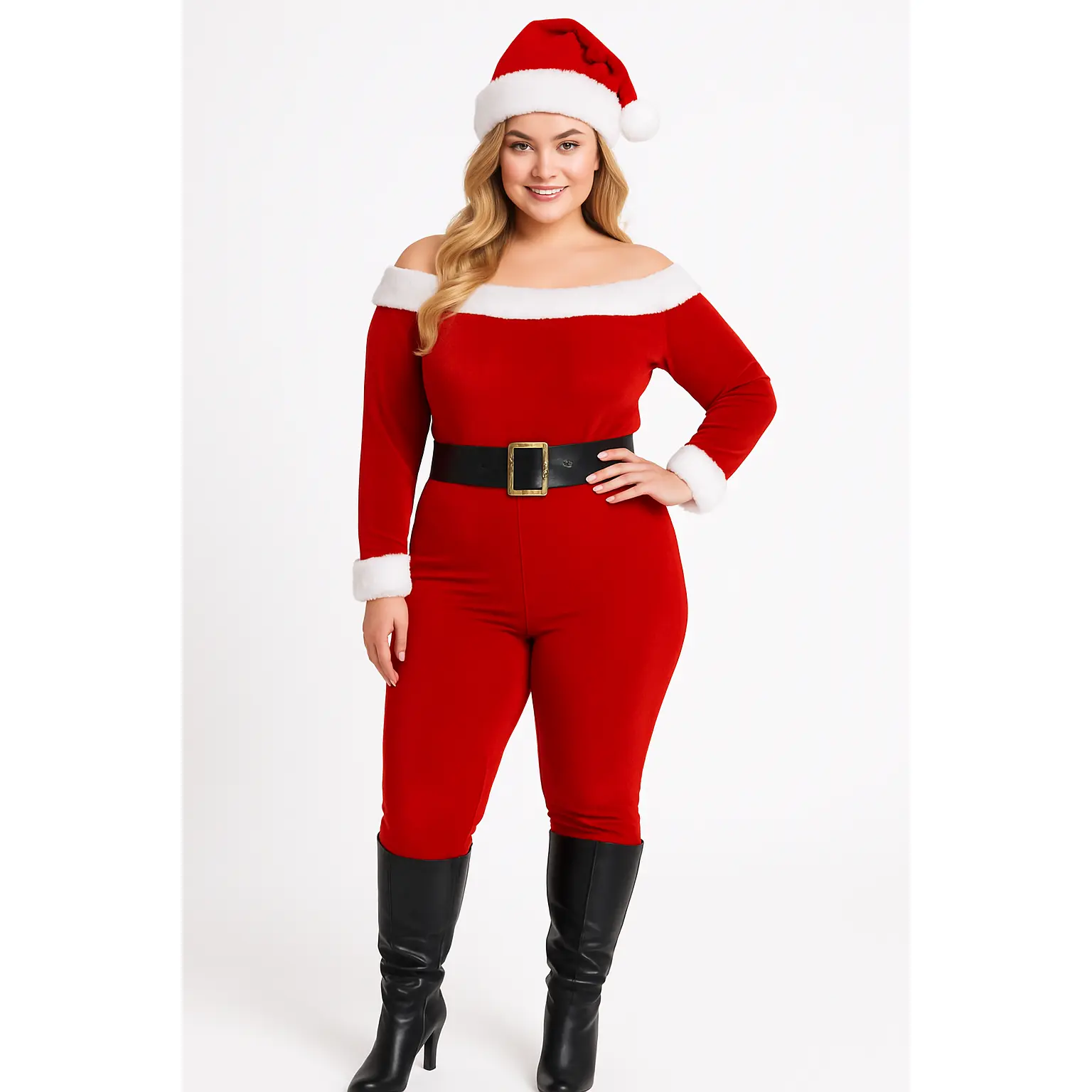 Plus Size Velvet Santa Babe Christmas Catsuit