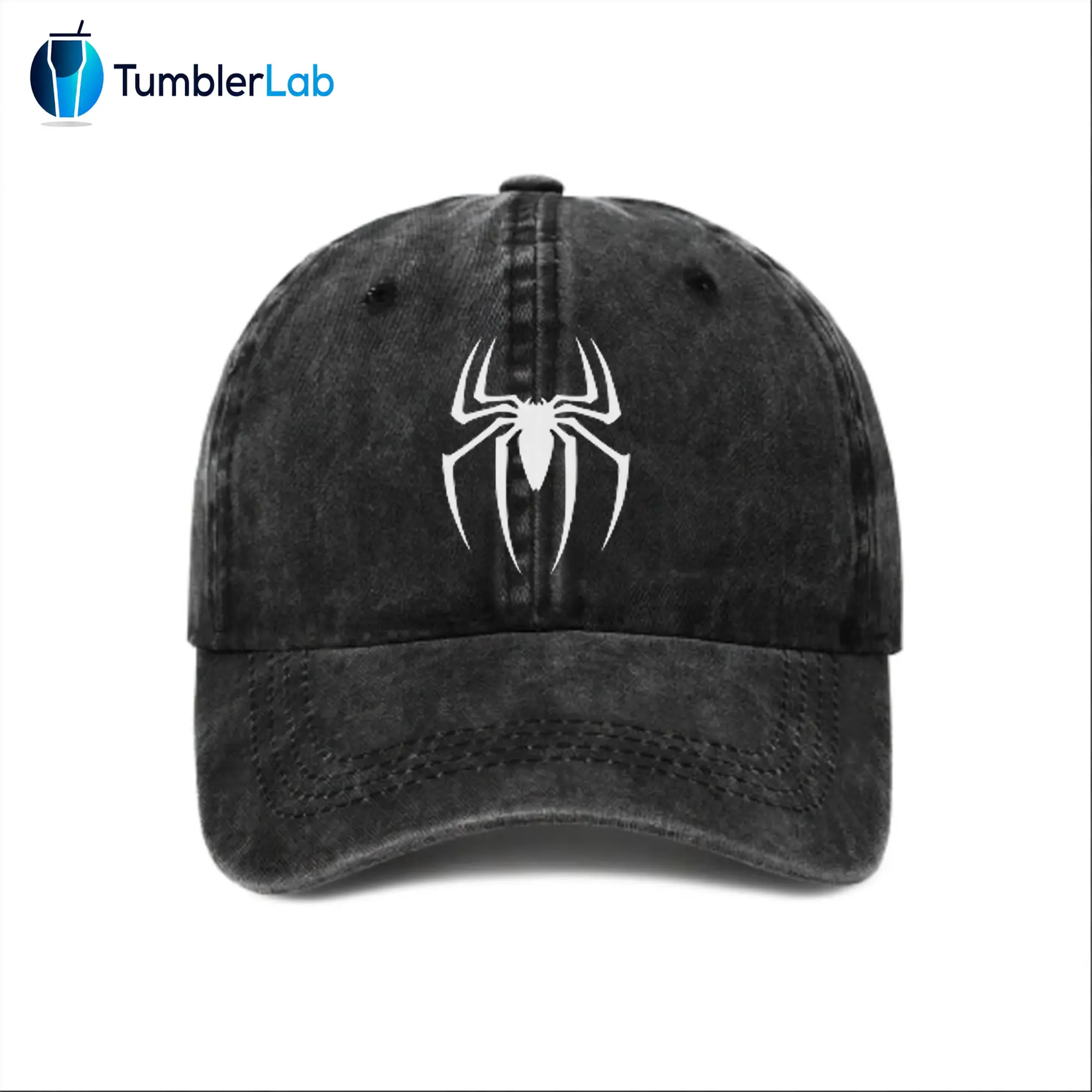 Unisex Vintage Washed Spider Logo Baseball Cap 80s 90s Pattern Anime Hat Men Gift Snapback Fitted Vintage Denim Fabric Iconic Logo Heat Transfer Print Spider Detail