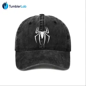 Unisex Vintage Washed Spider Logo Baseball Cap 80s 90s Pattern Anime Hat Men Gift Snapback Fitted Vintage Denim Fabric Iconic Logo Heat Transfer Print Spider Detail