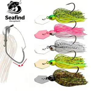 5 Pcs Chatterbait Fishing Lures Set 14/21g Stainless Spinner Baits Artificial Fishing Lure with 3D Eyes for Freshwater Saltwater Bass Trout Salmon Walleye