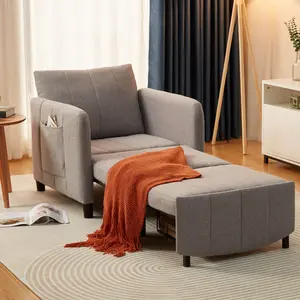 84'' Sleeper Sofa Bed, Convertible Sofa Chair 4-in-1, Adjustable Sleeper Pullout Sofa Bed with Modern Linen Fabric for Living Room Apartment Small Room Blue Gray Couch Upholstered Soft Couch