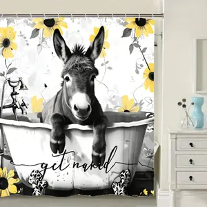 [Farmhouse Shower Curtain] Donkey Sunflower Farmhouse Shower Curtain Set,Polyester Fabric Decorative Shower Curtain with 12 Hooks, Suitable for Bathrooms or Bathtub Decoration