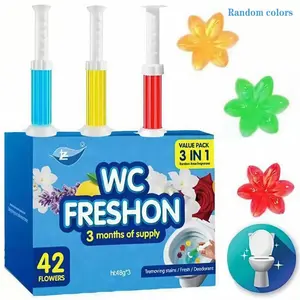 Toilet Gel Stamp, 3 Pack/42 Toilet Stamps,Toilet Bowl Stamp Gel, Toilet Gel Refills, Toilet Refresh Flower Scent Gel, Includes Dispenser and Gel, 3 Pack/set Last for three Month (Colors selected randomly) Household  laundry detergent toilet bowl cleaners