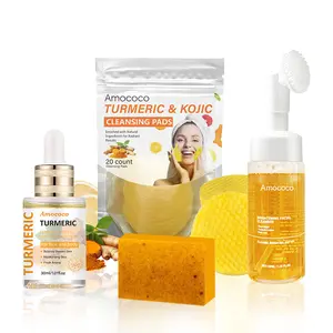 4 Pcs Turmeric Wash and Care Four Piece Set, Turmeric Tablets, Turmeric Cleansing Mousse,Turmeric Water-light Double-layer Essence Oil, Turmeric Soap Facial Cleansing Skincare Facial CleansingCleanser Comfort Facial Wash